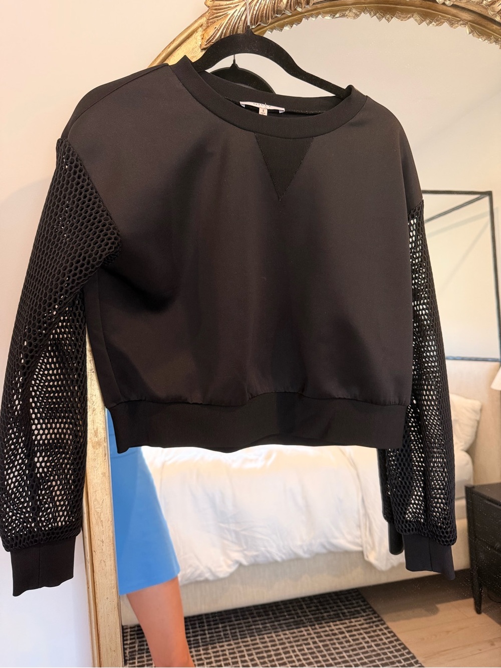 Milly Black Pullover Sweatshirt with Mesh Sleeves